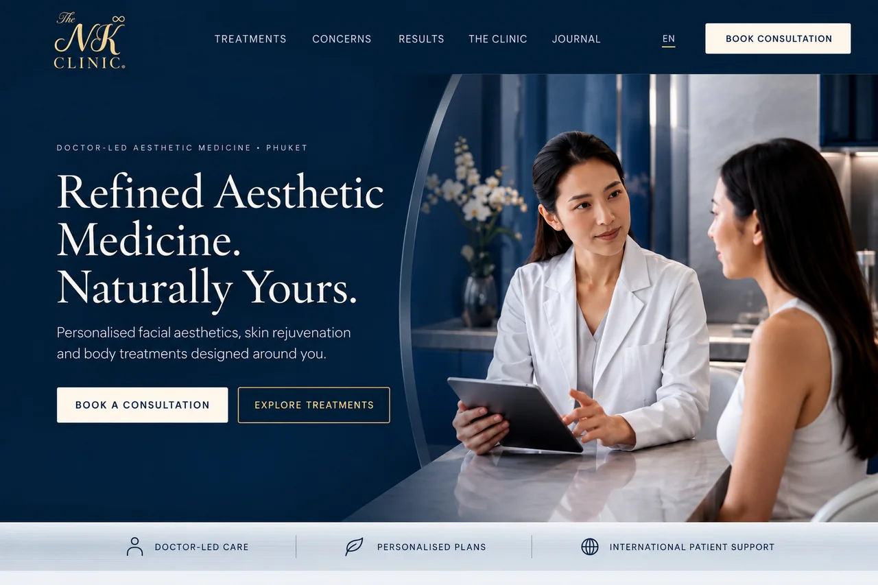 หน้าแรกเว็บไซต์ The NK Clinic บันทึกภาพเมื่อ 29 กันยายน 2026